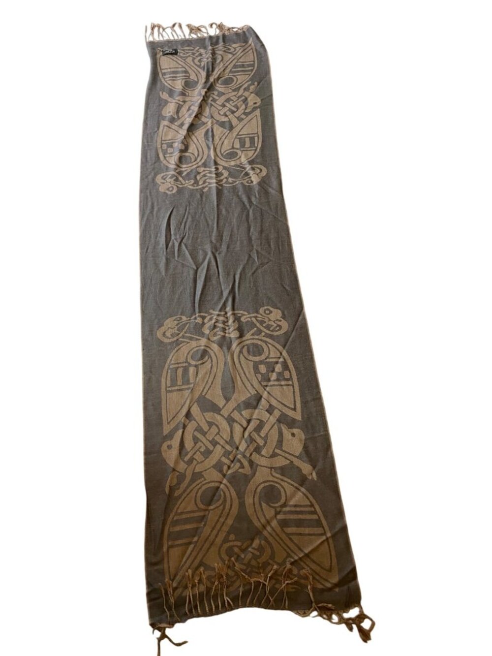 Patrick Francis Wool Scarf Celtic Knot Design Brown & Tan 16"x68"